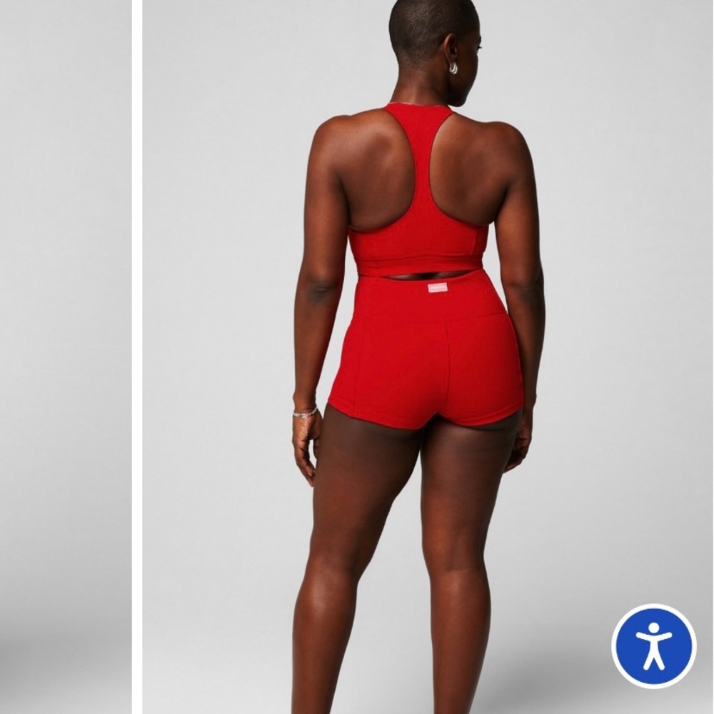 Fabletics Red High-Neck Zip Swim Top with Matching Red Swim Shorts - Picture 2 of 5